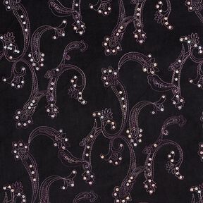 Fijne corduroy borduursels en paillettenbloemen – zwart, 