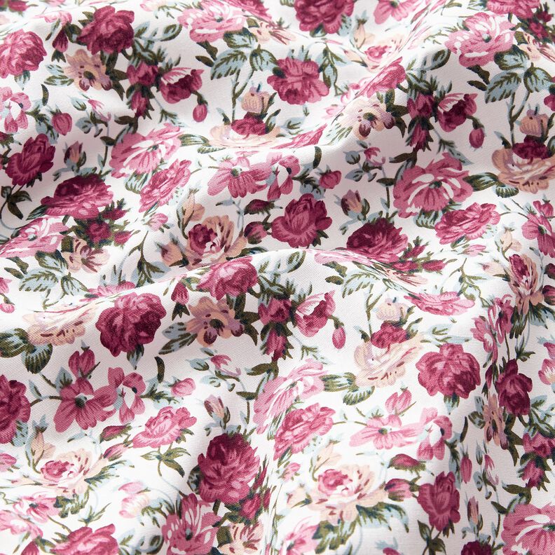 Katoenpopeline Wilde rozen – wit/kaasjeskruid, image number 2