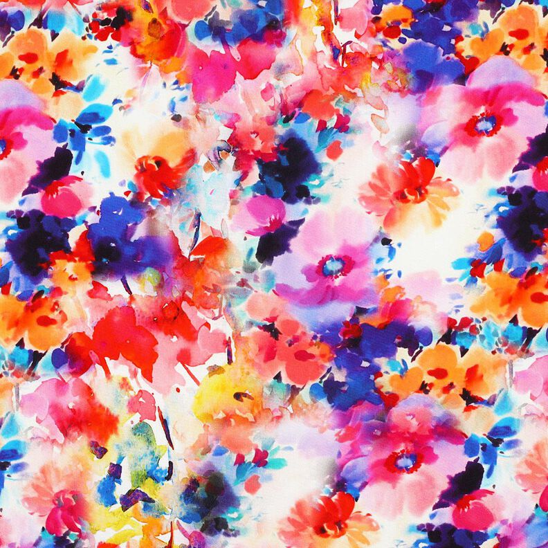 Viscosestof kleurrijke aquarel bloemen digitale print – intens roze/blauwlila,  image number 1