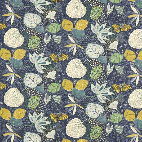 Katoenen stof Cretonne Bladeren – navy, image number 1