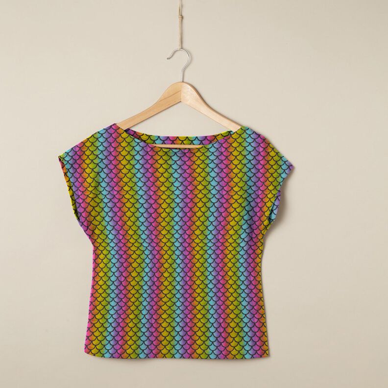 Foliejersey Zeemeerminschubben regenboog – zwart/kleurenmix,  image number 5
