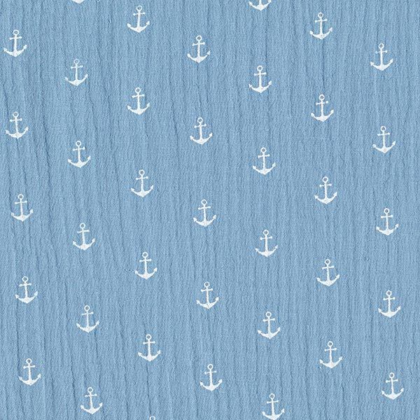 Mousseline/dubbel gehaakt stoffen anker – duifblauw/wit, image number 1