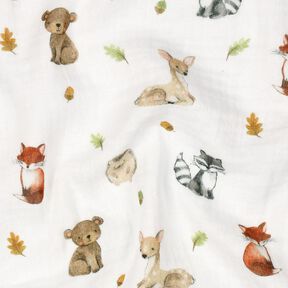 Mousseline/dubbel gehaakte stoffen Bosdieren Digitaal printen | Poppy Fabrics – wit/terracotta, 