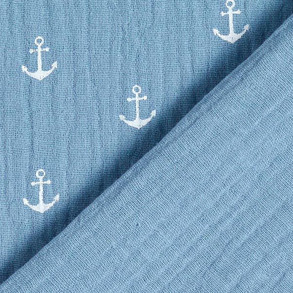 Mousseline/dubbel gehaakt stoffen anker – duifblauw/wit, image number 4