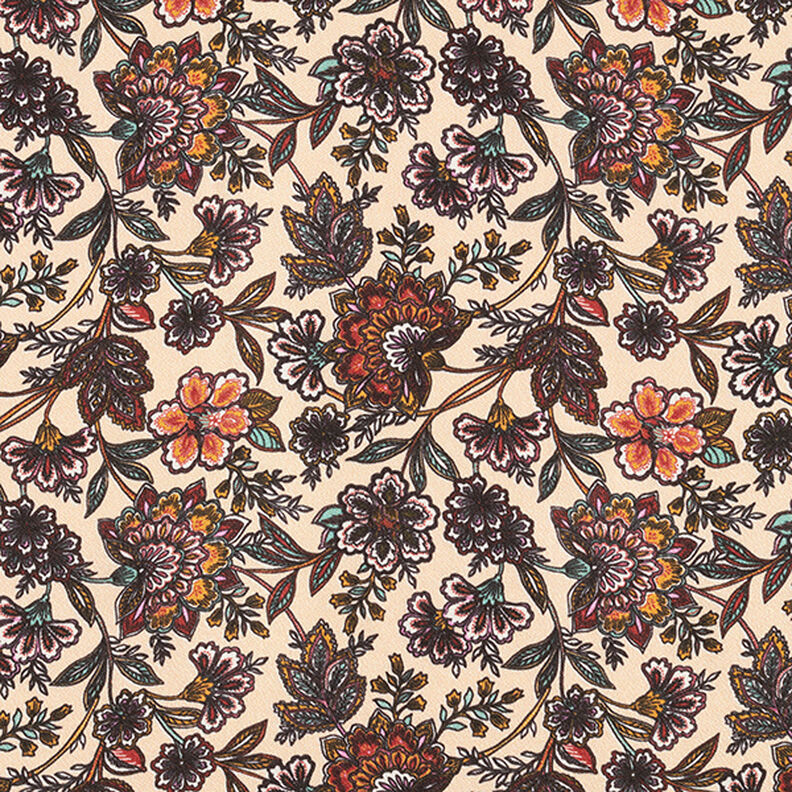 Viscosesatijn paisley bloemen – cashew,  image number 1