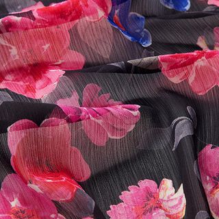 Crêpe chiffon wilde rozen – zwart, 