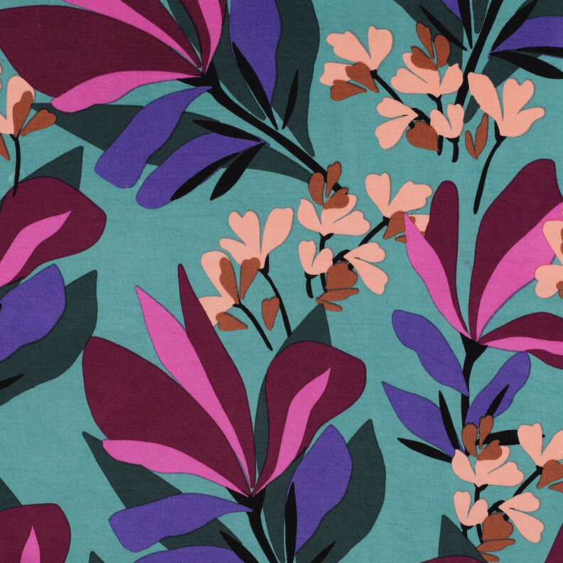 Viscosestof stretch Spring Garden | Nerida Hansen – aquablauw/bordeauxrood,  image number 1