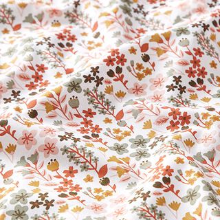 Katoenen stof cretonne Filligrane bloemen – oranje/wit, 