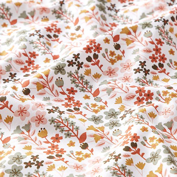 Katoenen stof cretonne Filligrane bloemen – oranje/wit,  image number 2