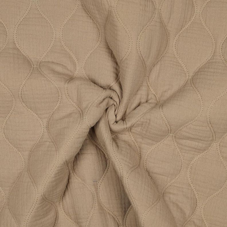 Doorgestikte stof Mousseline Golven – donkerbeige, image number 3