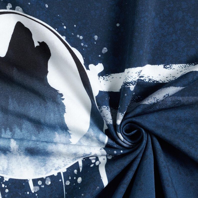 French Terry Panel mystieke wolf | Glitzerpüppi – marineblauw/wit,  image number 3