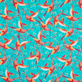 Strandkleding viscosestof pauwen en bloemen – aquablauw/intens roze | Stofrestant 70cm, 