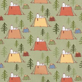 Katoenpopeline licentiestof Snoopy & Woodstock camping | Peanuts ™ – pistache, 