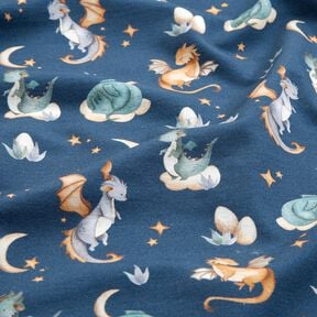 French Terry sommersweat schattige draken Digitaal printen – blauwgrijs, 