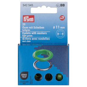 Oogjes met sluitringen [20 stuks | Ø 11 mm] | Prym – lichtgroen/zilver metallic, 