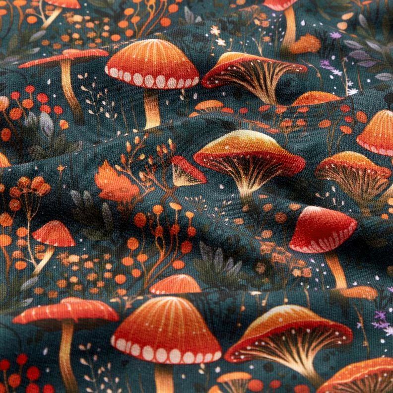 French Terry sommersweat magisch paddenstoelenbos Digitaal printen – donkergroen,  image number 2