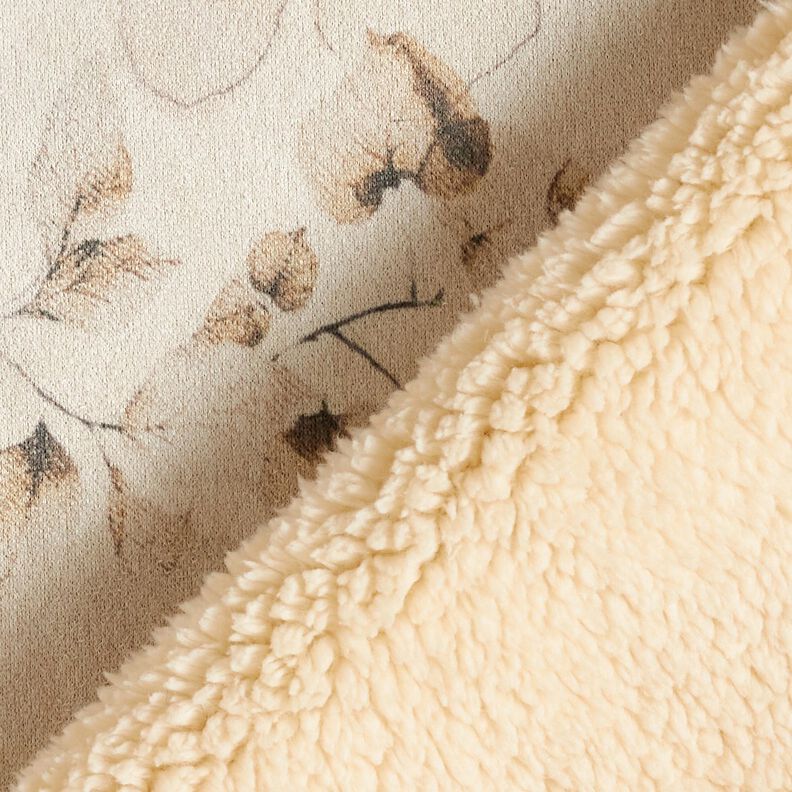 Stretchvelours met Sherpa-achterkant en delicate bloemen | Katia Fabrics – natuur,  image number 5