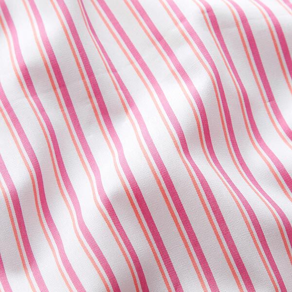 Katoenen stof onregelmatige strepen – pink/wit,  image number 2