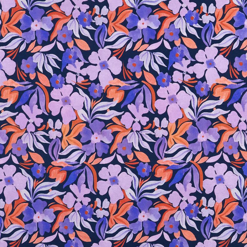 Softsweat bloemen digitale print – nachtblauw/lila,  image number 1