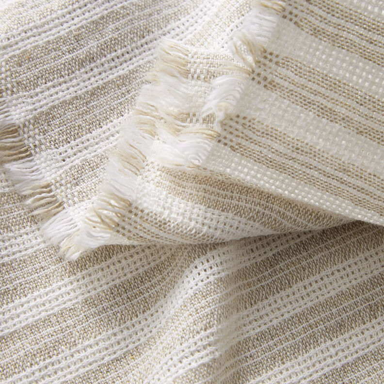Katoenen stof rasterstructuur horizontale strepen – beige/wit,  image number 3