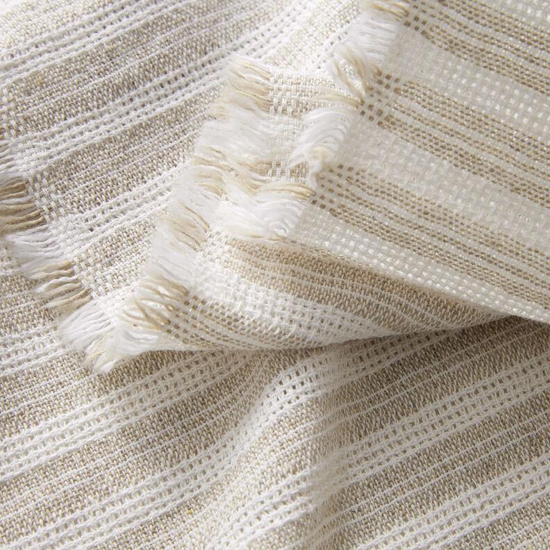 Katoenen stof rasterstructuur horizontale strepen – beige/wit, image number 3