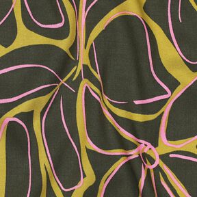 viscose stretch grote bloemen – donkergrenen/geel olijfgroen, 