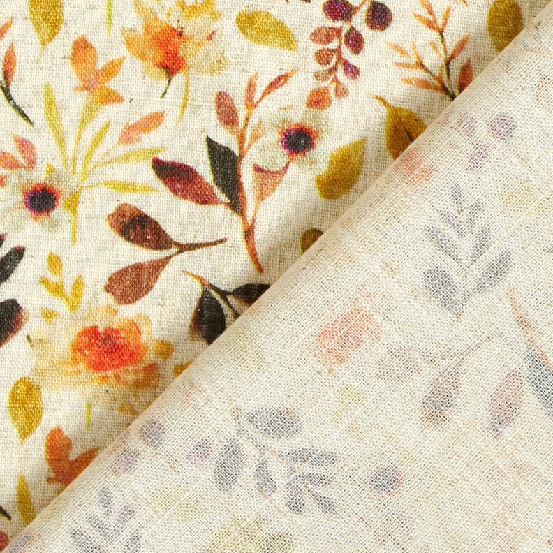 Viscose-linnen-mix Herfstbladeren – lichtbeige/oranje, image number 4