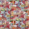 Decostof Gobelin kleurrijk stadje – karmijnrood/blauw,  thumbnail number 1
