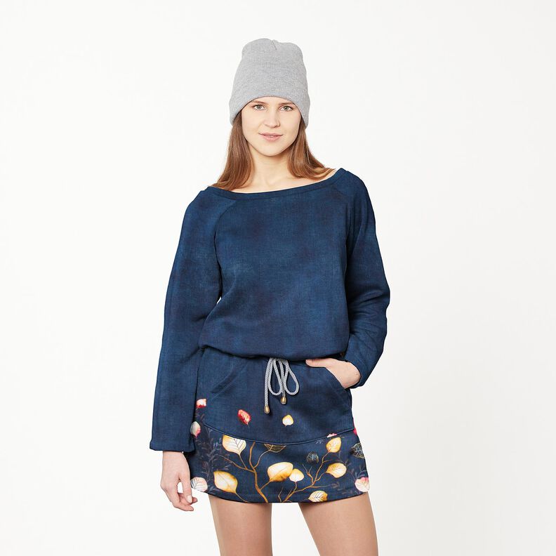 French Terry Borduurstof Herfstbladeren | Glitzerpüppi – marineblauw/perzik sinaasappel, image number 7