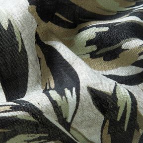 Viscose-linnen-mix Monstera digitale print – nevelgrijs/licht kaki, 
