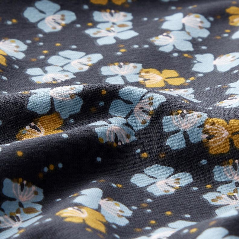 Katoenjersey Schattige bloemetjes – zwart blauw,  image number 2