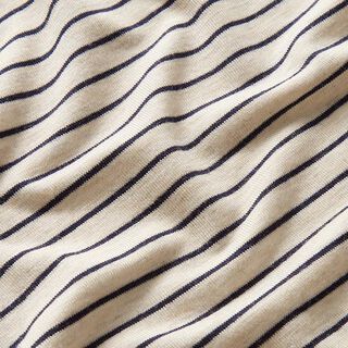 Viscosejersey smalle horizontale strepen – natuur/marineblauw, 