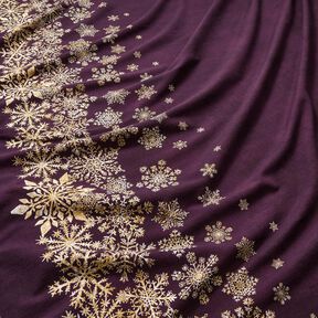 French Terry sommersweat IJsbloemen Borduurstof | Glitzerpüppi – aubergine/oud goud, 