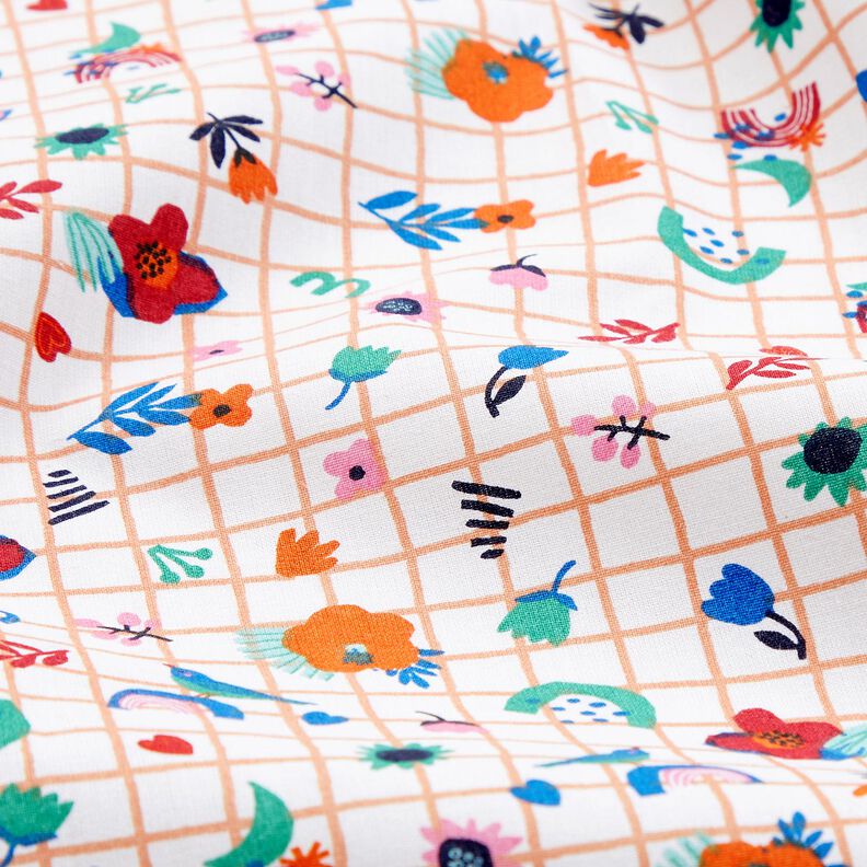 Katoenen stof Cretonne Geruit met bloemen – wit/pepermunt,  image number 2