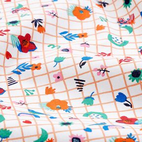 Katoenen stof Cretonne Geruit met bloemen – wit/pepermunt,  Katoenen stof Cretonne Geruit met bloemen – wit/pepermunt,