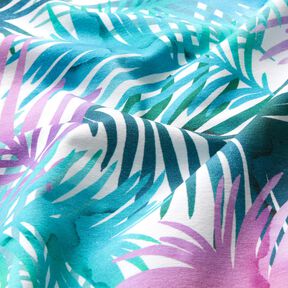 Katoenjersey Kleurrijke palmbladeren | Glitzerpüppi – wit, 