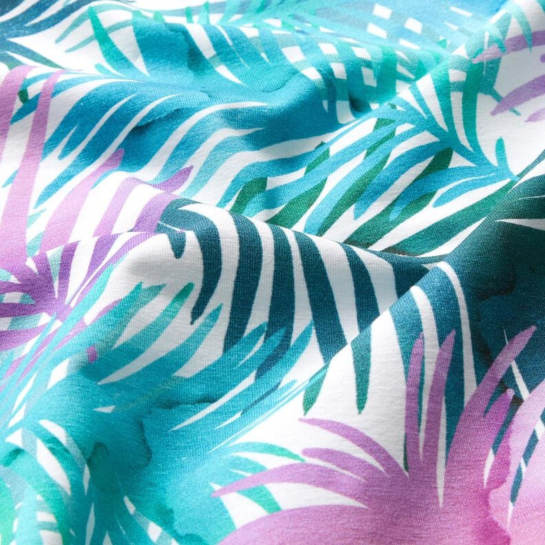 Katoenjersey Kleurrijke palmbladeren | Glitzerpüppi – wit,  image number 1
