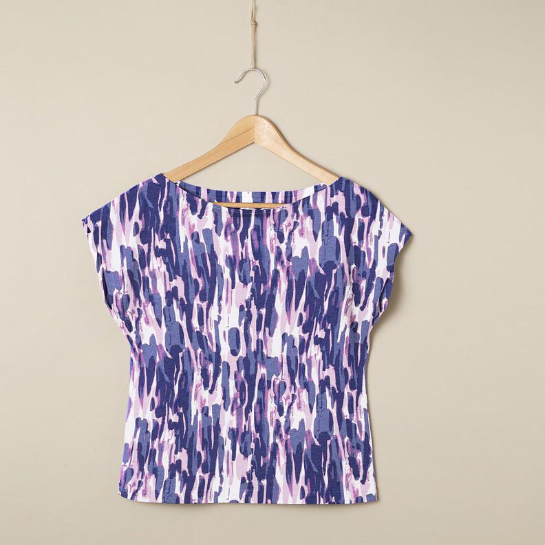 Viscosejersey Penseelstreken – wit/blauwlila, image number 5