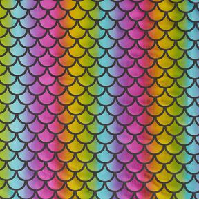 Foliejersey Zeemeerminschubben regenboog – zwart/kleurenmix, 