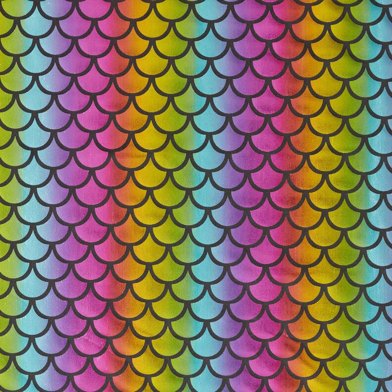 Foliejersey Zeemeerminschubben regenboog – zwart/kleurenmix,  image number 1