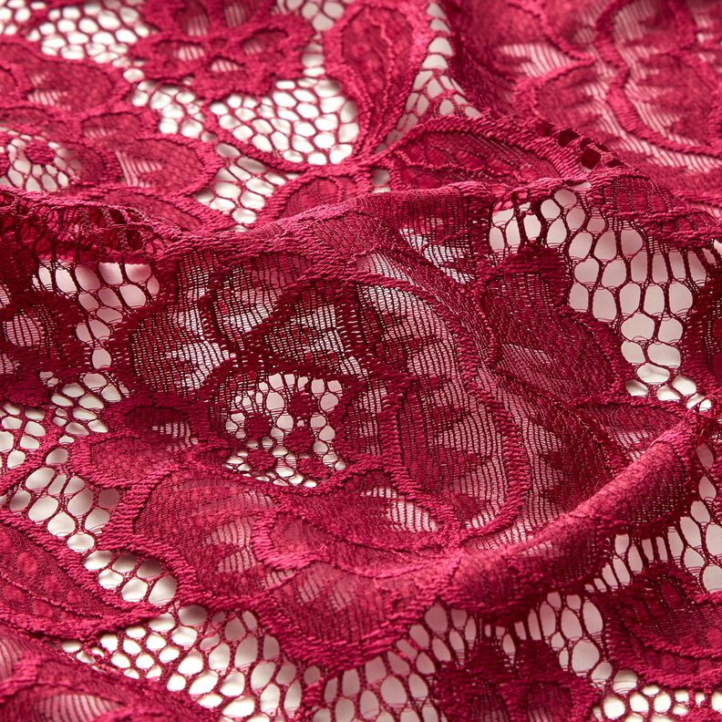 Elastisch kant Bloemen en bladeren – donkerrood,  image number 3