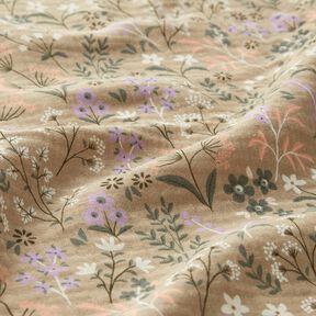 GOTS Mousseline/dubbel gehaakte stoffen Lente bloemenweide | Poppy Fabrics – donkerbeige, 
