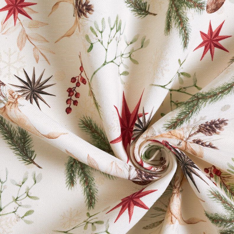 Decostof Jacquard Lurex Dennentakken – natuur/goud,  image number 3