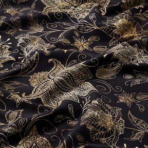 Katoenjersey gouden mandala bloemen | Glitzerpüppi – zwart/goud, 