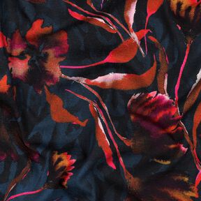 Katoenjersey expressieve bloemen Digitaal printen – nachtblauw/druif, 