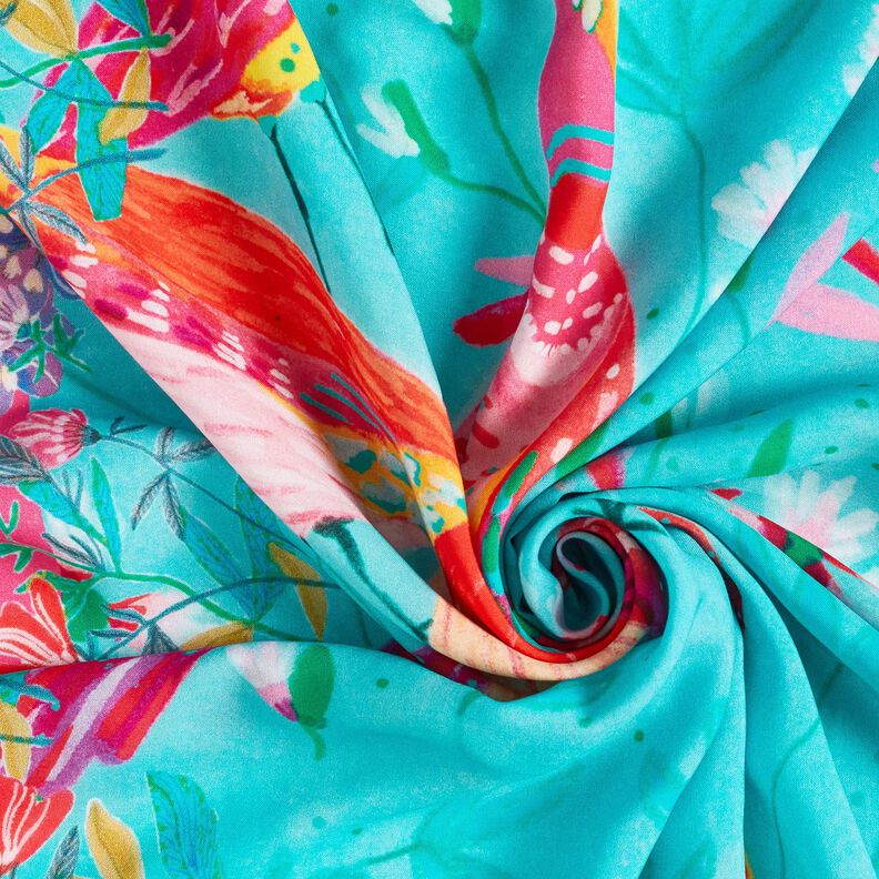 Strandkleding paneel pareo pauwen en bloemen – aquablauw/intens roze, image number 4