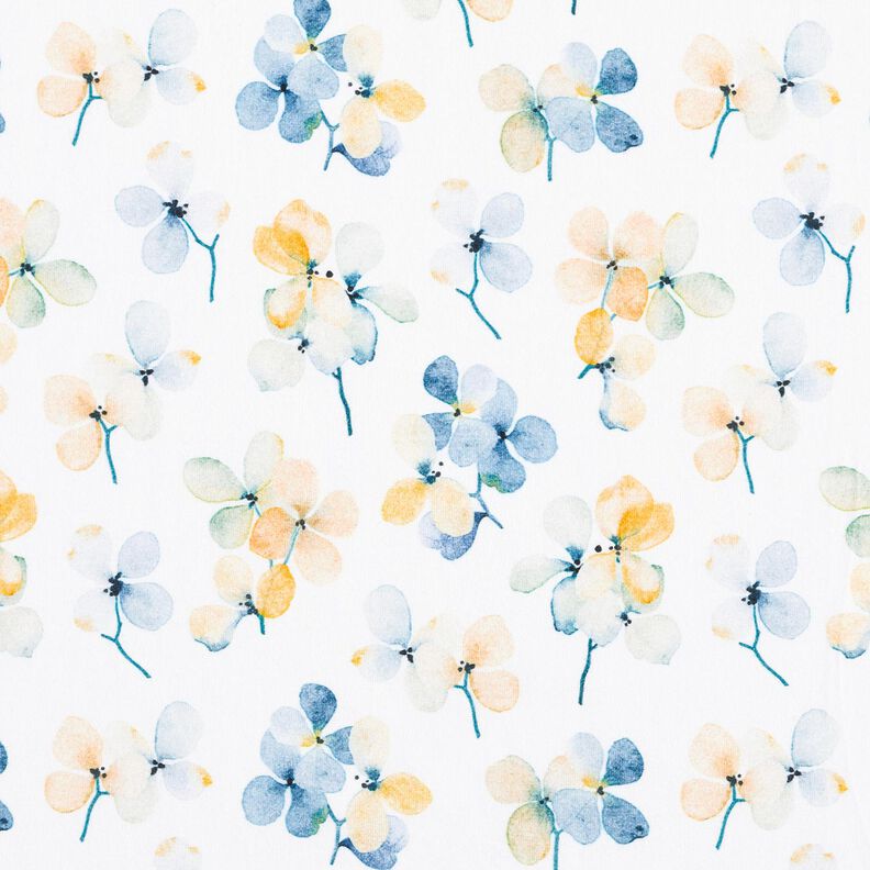 Katoenjersey Aquarel bloemen Digitaal printen – ivoor/lichtblauw,  image number 1