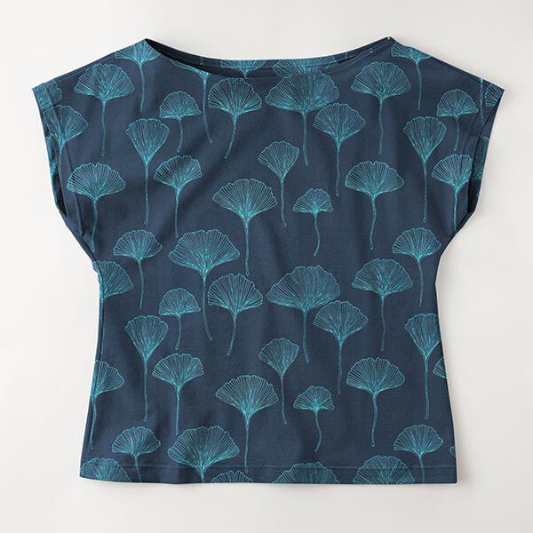 Katoenjersey Ginkgo bladeren – marineblauw, image number 6