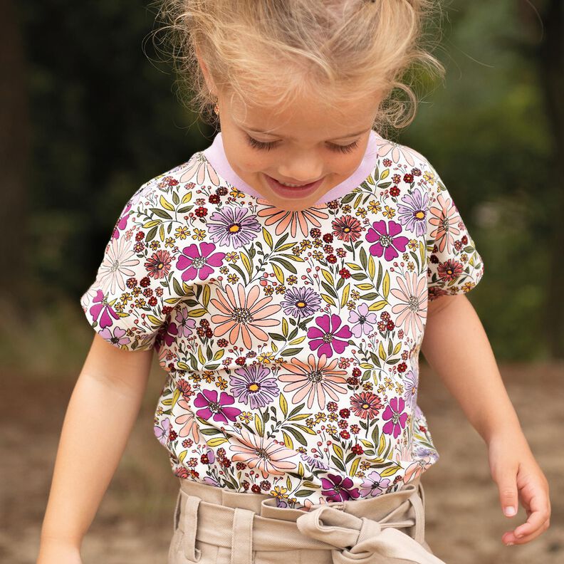 Katoenjersey Bloemenzee| Poppy Fabrics – ecru/lila,  image number 5