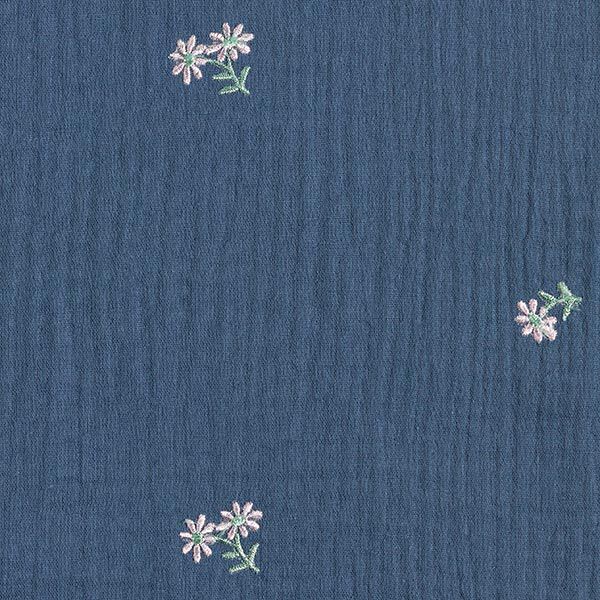 Mousseline/dubbel gehaakte stoffen opgestikte bloemen – jeansblauw,  image number 6